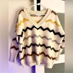 V-Neck Chevron Sweater - Cream, Yellow, Brown